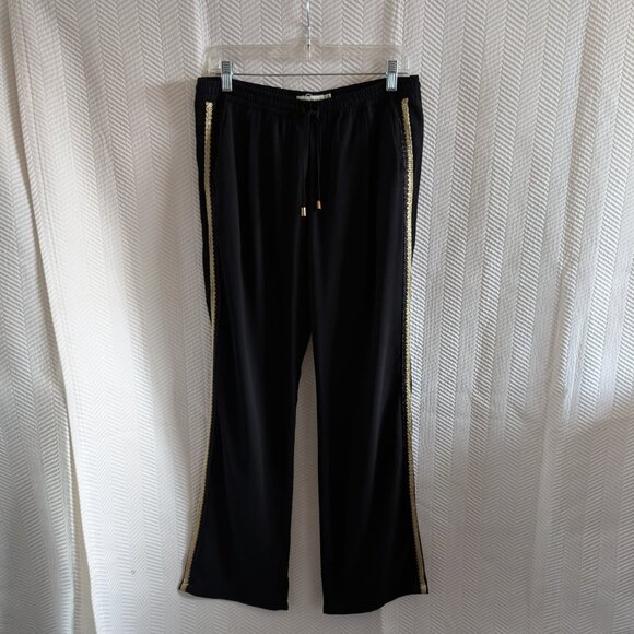 La Morena Black Pants Gold Side Stripe Detail Pull-On Waist | Size M (40) NWT - Picture 1 of 7